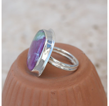 Bague carrée argent plat et pierre Rubis sur Zoisite T53