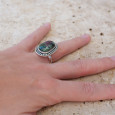 Bague argent ciselé et pierre Rubis sur Zoisite T53 réglable