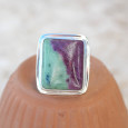 Bague rectangulaire argent plat et pierre Rubis sur Zoisite T53 Bague rectangulaire argent plat et pierre Rubis sur Zoisite T53