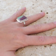 Bague rectangulaire argent plat et pierre Rubis sur Zoisite T53 Bague rectangulaire argent plat et pierre Rubis sur Zoisite T53