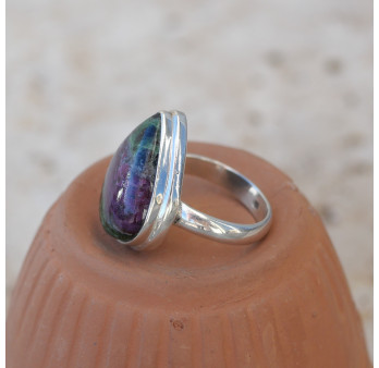 Bague goutte pierre Rubis sur Zoisite et argent T57