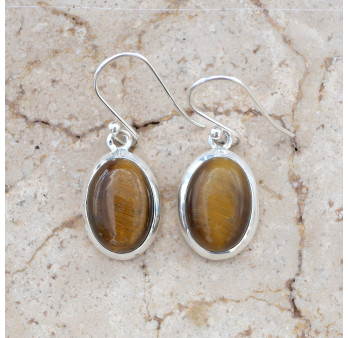 Boucles d'oreilles ovales Oeil de tigre et argent