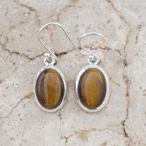 Boucles d'oreilles ovales Oeil de tigre et argent