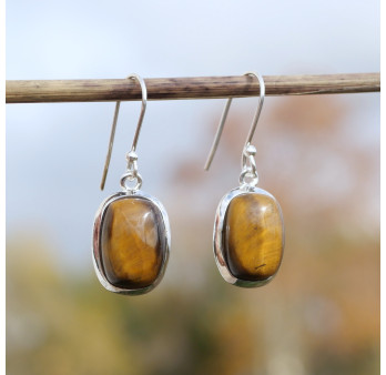 Boucles d'oreilles rectangulaires Oeil de tigre et argent