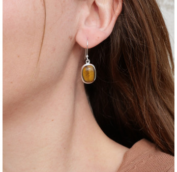 Boucles d'oreilles rectangulaires Oeil de tigre et argent