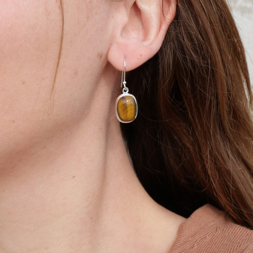 Boucles d'oreilles rectangulaires Oeil de tigre et argent