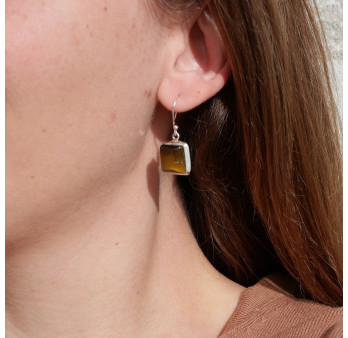 Boucles d'oreilles carrées Oeil de tigre et argent
