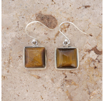 Boucles d'oreilles carrées Oeil de tigre et argent