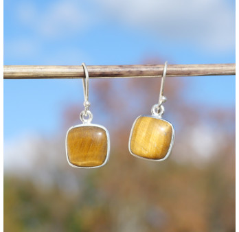Boucles d'oreilles carrées Oeil de tigre et argent