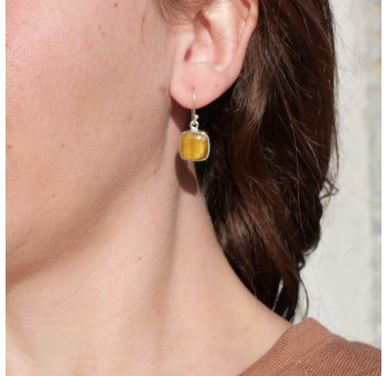 Boucles d'oreilles carrées Oeil de tigre et argent