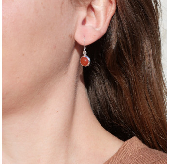 Petites boucles d'oreilles rondes Cornaline et argent