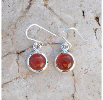 Petites boucles d'oreilles rondes Cornaline et argent