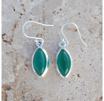 Boucles d'oreilles navettes Agate verte et argent