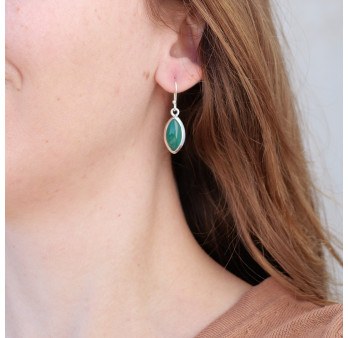 Boucles d'oreilles navettes Agate verte et argent