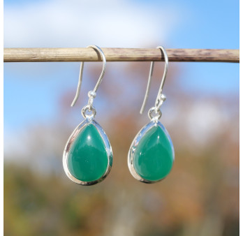Boucles d'oreilles gouttes Agate verte et argent