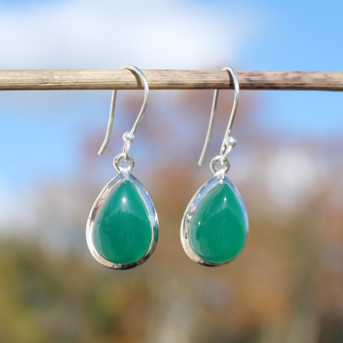 Boucles d'oreilles gouttes Agate verte et argent