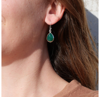 Boucles d'oreilles gouttes Agate verte et argent