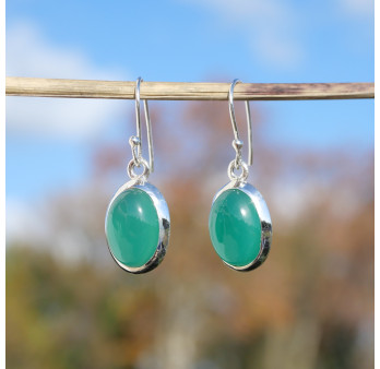 Boucles d'oreilles ovales Agate verte et argent