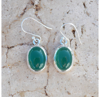 Boucles d'oreilles ovales Agate verte et argent