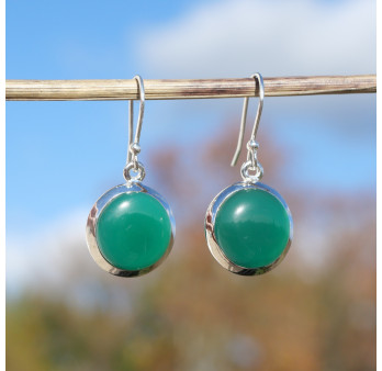 Boucles d'oreilles rondes Agate verte et argent