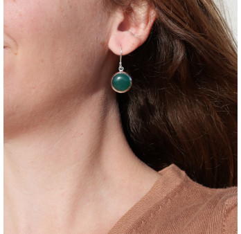 Boucles d'oreilles rondes Agate verte et argent