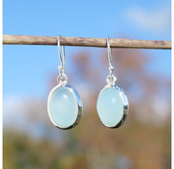 Boucles d'oreilles ovales pierre Calcédoine et argent