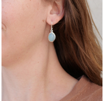Boucles d'oreilles ovales pierre Calcédoine et argent
