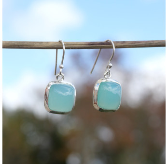 Boucles d'oreilles carrées pierre Calcédoine et argent