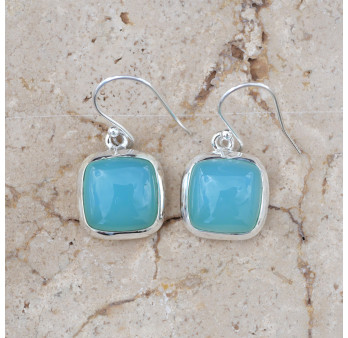 Boucles d'oreilles carrées pierre Calcédoine et argent
