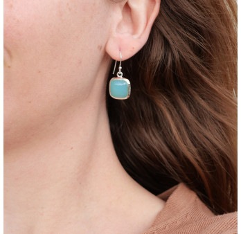 Boucles d'oreilles carrées pierre Calcédoine et argent