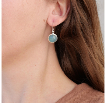 Boucles d'oreilles rondes pierre Calcédoine et argent