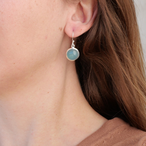 Boucles d'oreilles rondes pierre Calcédoine et argent