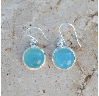 Boucles d'oreilles rondes pierre Calcédoine et argent