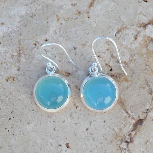 Boucles d'oreilles rondes pierre Calcédoine et argent