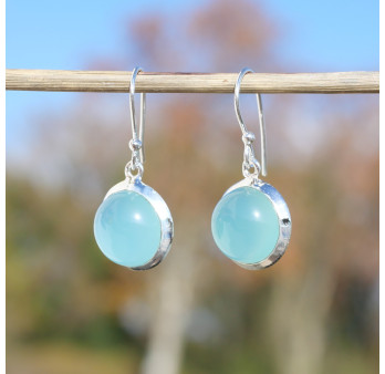 Boucles d'oreilles rondes pierre Calcédoine et argent