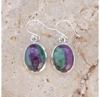 Boucles d'oreilles ovales pierre Rubis sur Zoisite et argent