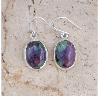 Boucles d'oreilles ovales pierre Rubis sur Zoisite et argent