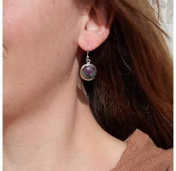 Boucles d'oreilles rondes pierre Rubis sur Zoisite et argent