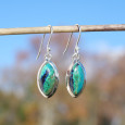 Boucles d'oreilles navettes pierre Chrysocolle Malachite et argent