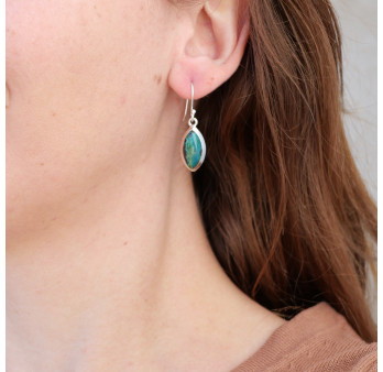 Boucles d'oreilles navettes pierre Chrysocolle Malachite et argent