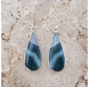 Longues boucles d'oreilles goutte pierre Jaspe océan