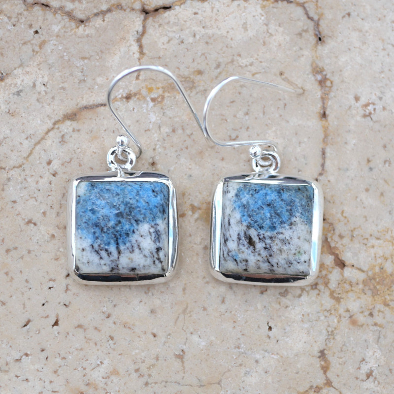 Boucles d'oreilles carrées argent et pierre Jaspe K2