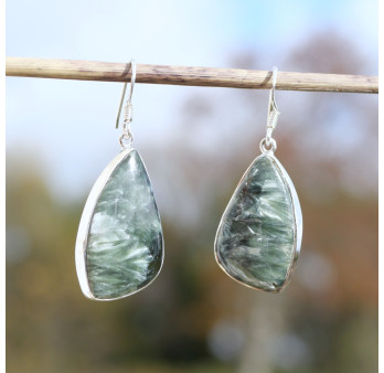 Grandes boucles d'oreilles pierre Séraphinite et argent