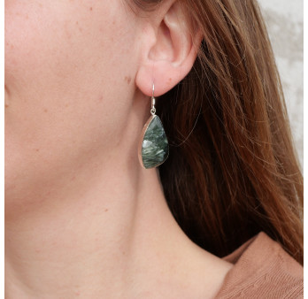 Grandes boucles d'oreilles pierre Séraphinite et argent