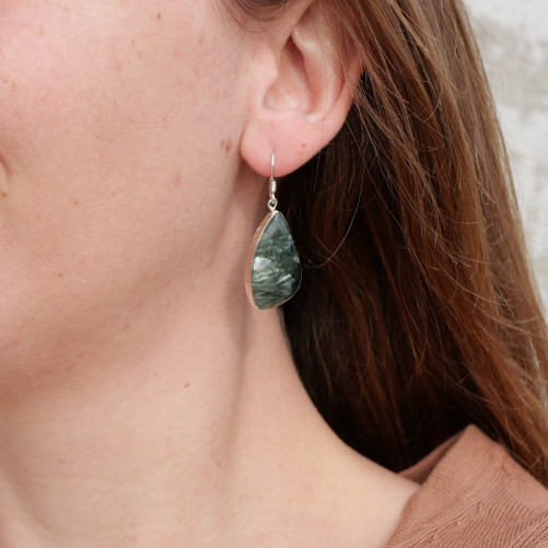Grandes boucles d'oreilles pierre Séraphinite et argent