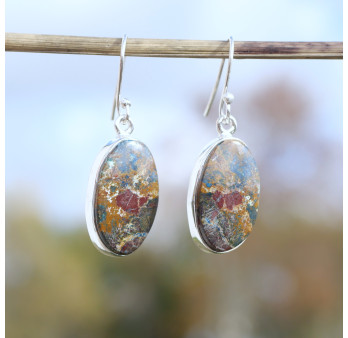 Boucles d'oreilles ovales argent et pierre Azurite