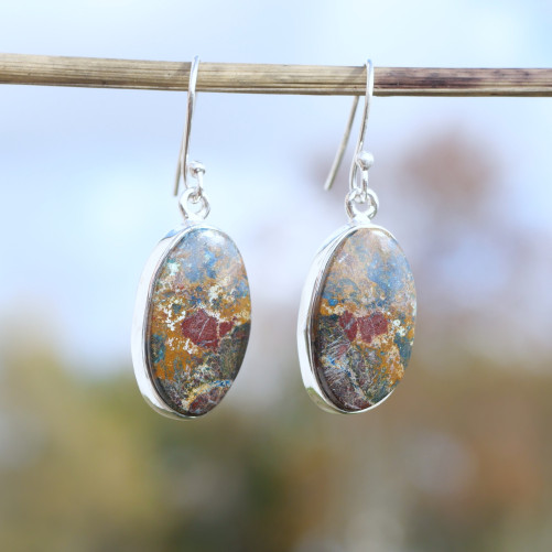 Boucles d'oreilles ovales argent et pierre Azurite