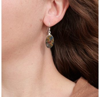 Boucles d'oreilles ovales argent et pierre Azurite