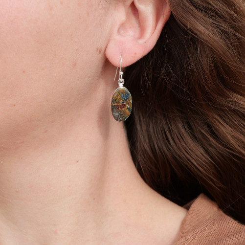 Boucles d'oreilles ovales argent et pierre Azurite