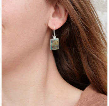 Boucles d'oreilles rectangulaires argent et pierre Opaline